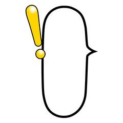 テカリ有る黄色のビックリマーク付き右口で縦長で楕円の吹き出し