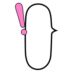 ピンクでベタ塗りのビックリマーク付き右口で縦長で楕円の吹き出し