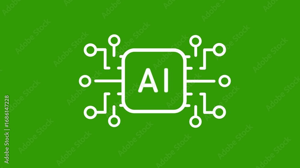 Fototapete ai chip icon with circuitry lines on a green background artificial intelligence processor