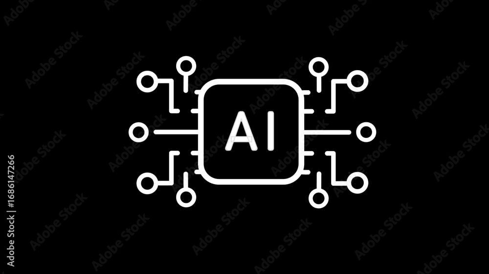 Fototapete white ai chip icon with circuitry on a black background artificial intelligence processor