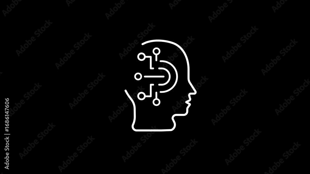 Poster white outline of a human head with internal circuit connections on a black background artificial int