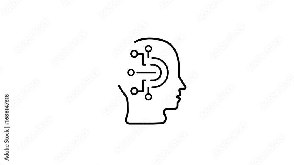 Poster white outline of a human head with internal circuit connections on a white background artificial int