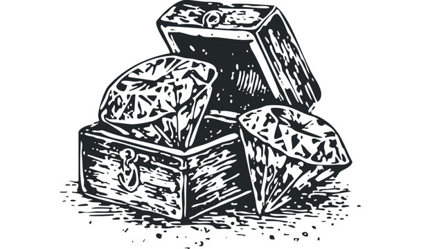 Treasure Chest Overflowing with Diamonds Transparent. Vector hand drawn illustration