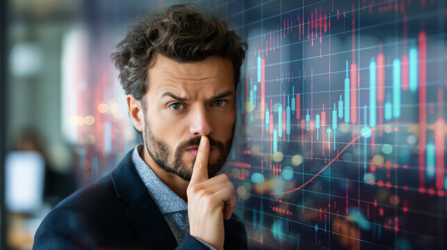 Man guarding a secret in a dark financial market