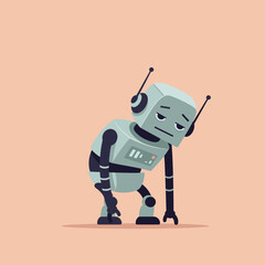 A sad cartoon robot bending down, conveying a sense of disappointment or fatigue.