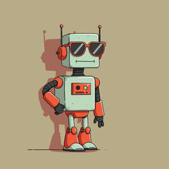 A cartoon robot wearing sunglasses, striking a confident pose.