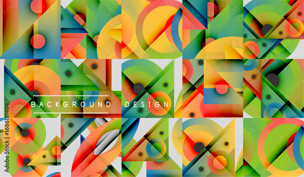 Poster abstract geometric patterns. vibrant colors overlap, creating dynamic visual texture. modern design 