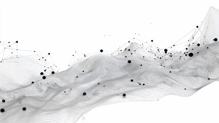 Abstract network structure of interconnected points and lines, flowing in a wave-like pattern, on a white background.  Delicate and ethereal