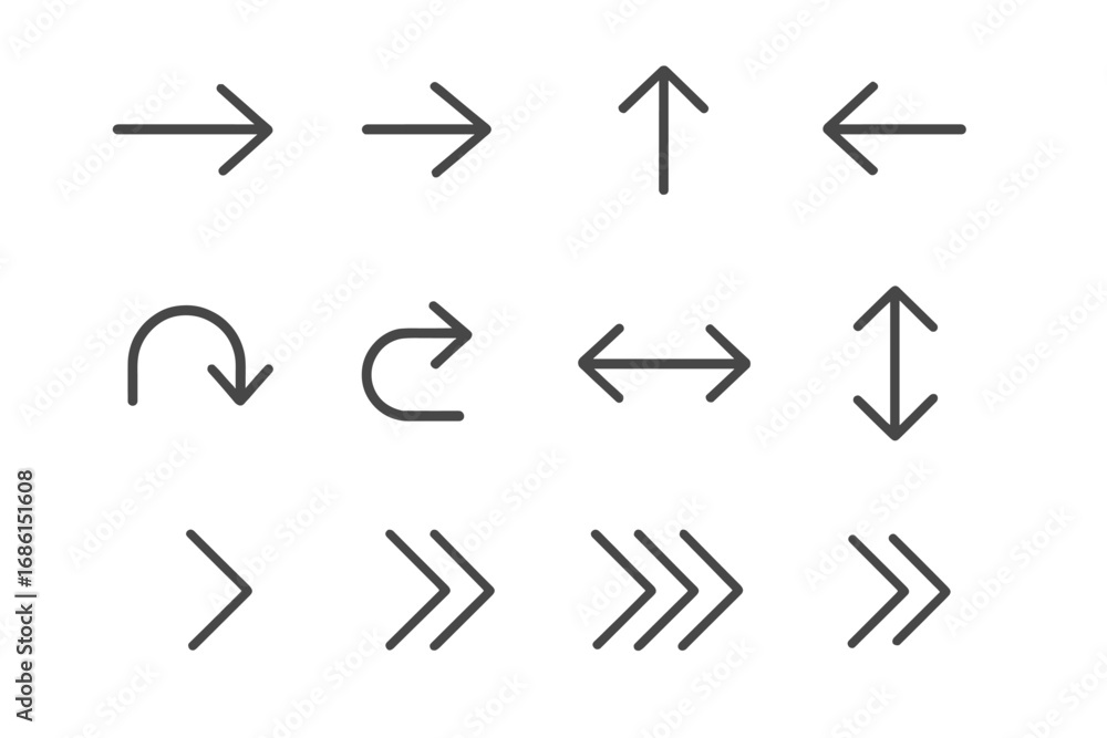 Poster arrow linear icon set for direction and navigation. ui, ux interface symbols for movement and pointe