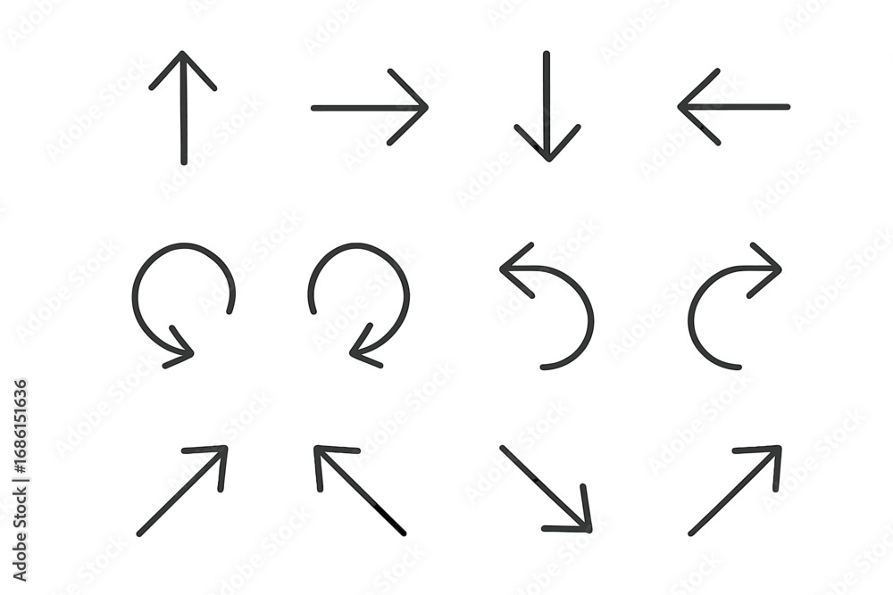 Poster arrow direction outline icon set. hand-drawn navigation and movement symbols collection. vector dood
