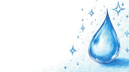 Sparkling Water Drop Illustration with Shining Stars on Background