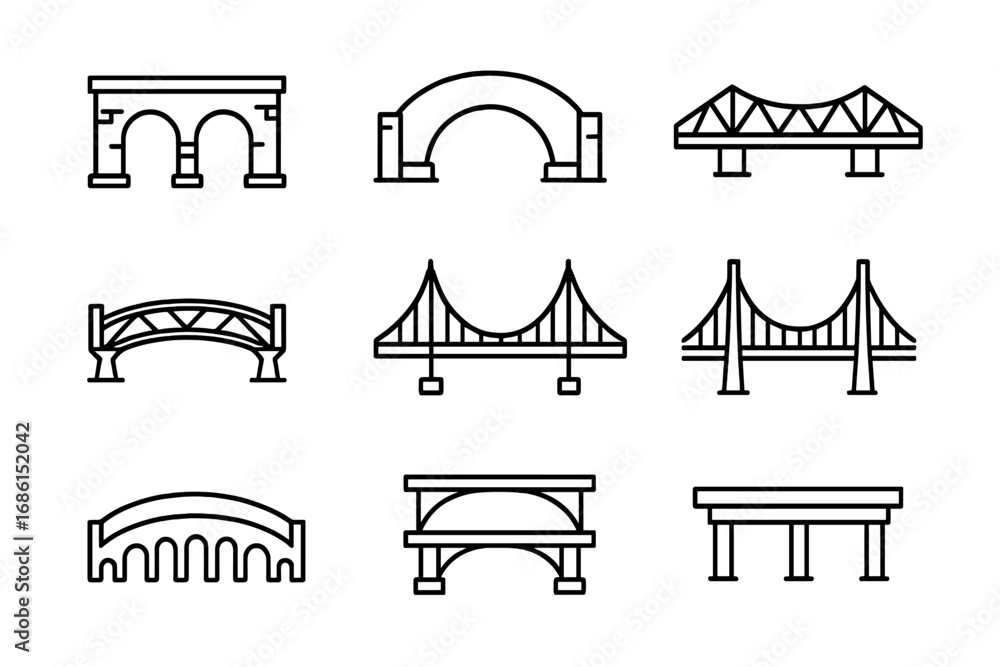 Poster bridges line icon set. simple and clean outline bridge icons collection. vector symbols for architec