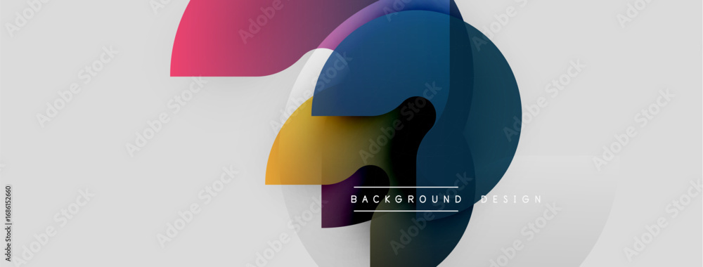 Poster abstract shapes overlap, creating vibrant color blends. minimalist design with text element. modern 