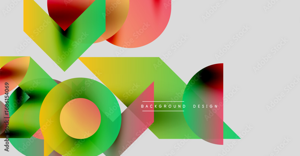 Poster abstract geometric shapes overlap, creating vibrant color gradients. modern design elements suggest 