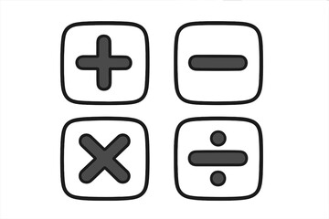 Fototapeta premium Math symbols icon set with plus, minus, multiplication, division. Calculator keyboard buttons for arithmetic operations. Vector illustration pictogram for mathematics calculation.