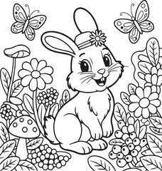 White rabbit sitting in a garden