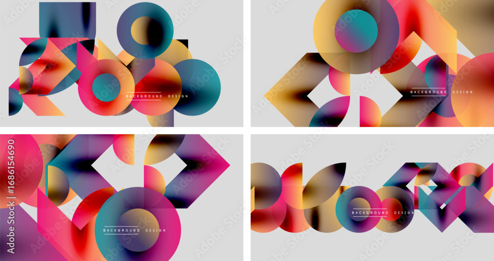 Aufkleber abstract colorful backgrounds. overlapping circles, squares create dynamic compositions. modern desi