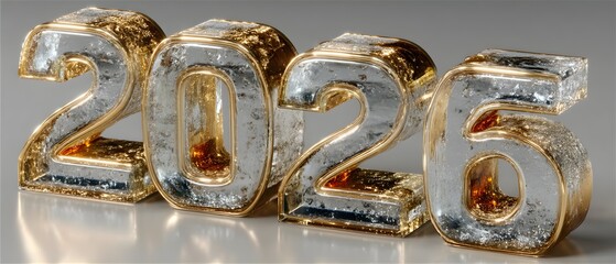 Amber Blue White Golden Digits Designed Fusion Frosted Crystal Metallic Textures Where Polished Outlines Shimmer Highlights Copy Space Template Branding Social Media Poster Banner Market SEO Optimized