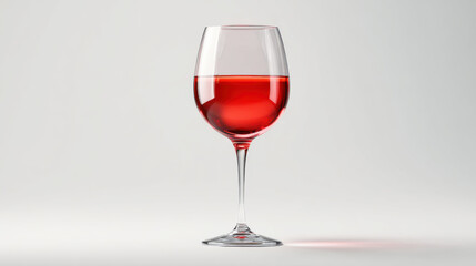 Glass of rosé wine on white background reflecting light