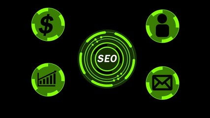 SEO Animation of scope scanning over network of connections. global connections, digital interface, technology and networking concept digitally generated video. - Powered by Adobe