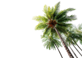 Lush tropical palm trees from below