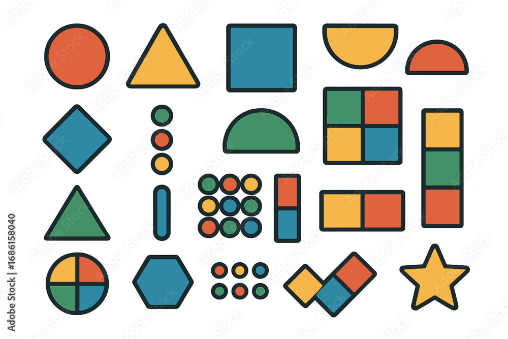 Aufkleber set of colorful geometric shapes. vector illustration of basic forms for kids. abstract constructor 
