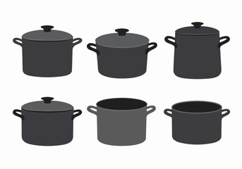 Cooking pots set with transparent background