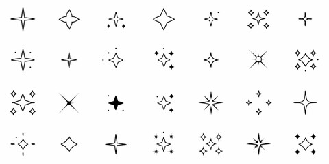 Collection of hand drawn star sparkle icons and symbols for design and decoration