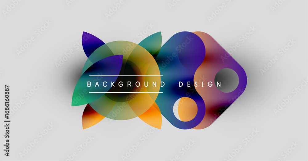 Poster abstract colorful shapes overlap, creating dynamic background design. vibrant hues blend, offering m