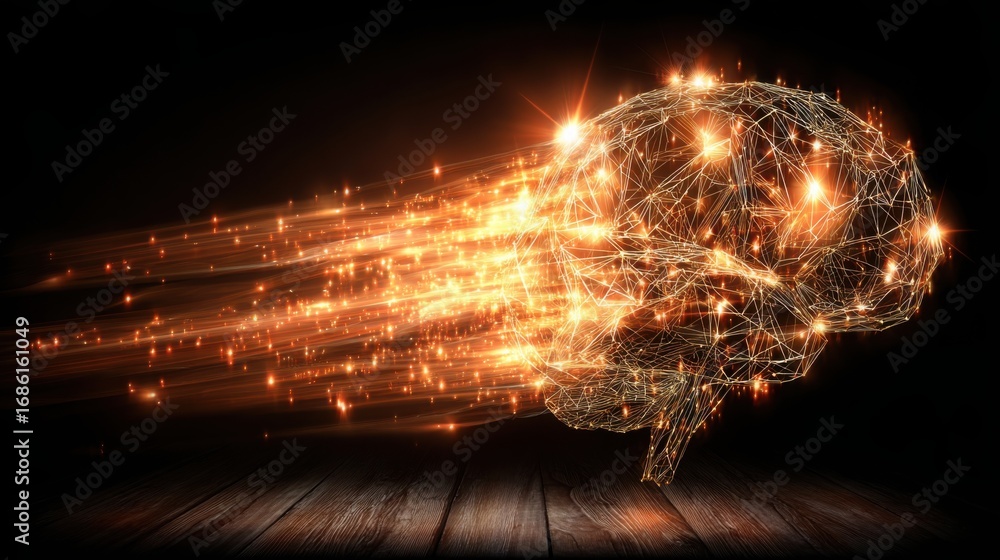Poster human brain illustrating intelligence and cognitive function in the context of data-routed investmen