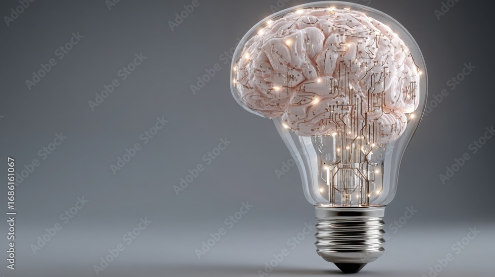 Aufkleber illuminated light bulb with a brain inside representing ai-backed logic-based planning and innovativ