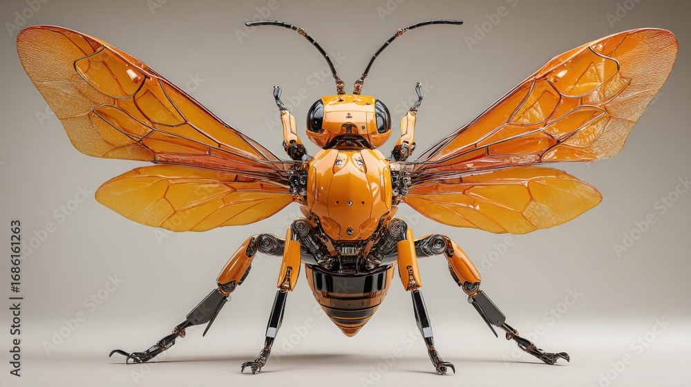 Aufkleber futuristic robot with wings symbolizing ai-driven asset hive and concepts of distributed capital man
