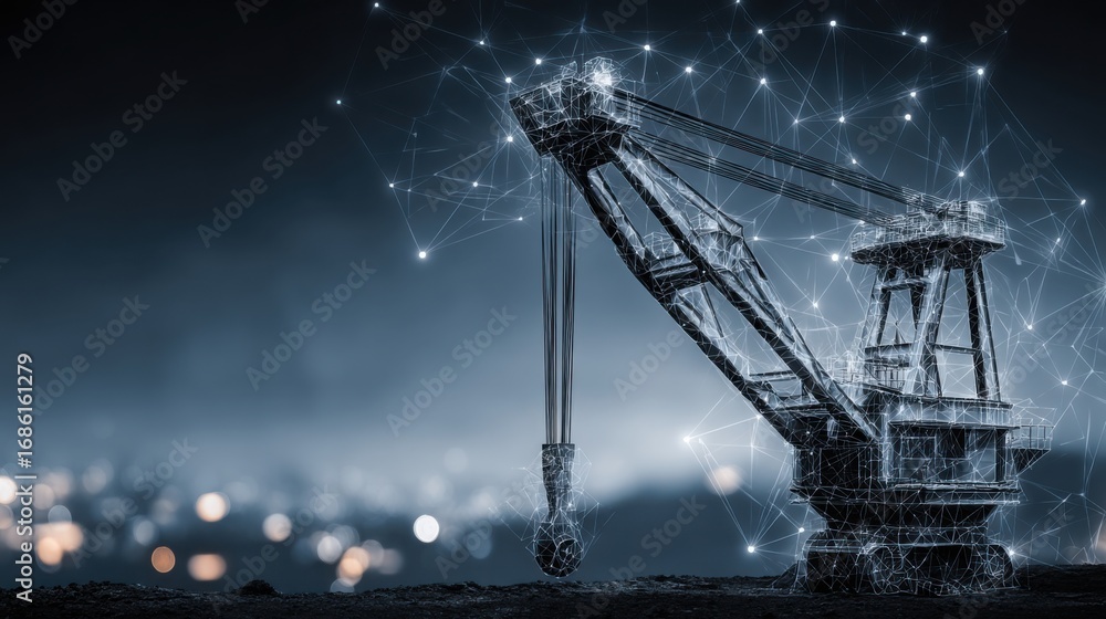 Aufkleber crane on construction site symbolizing ai-driven asset miner and concepts of intelligent crypto extr