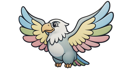 Obraz premium Cartoon-style illustration of a colorful eagle with wings spread wide, isolated on a white background.