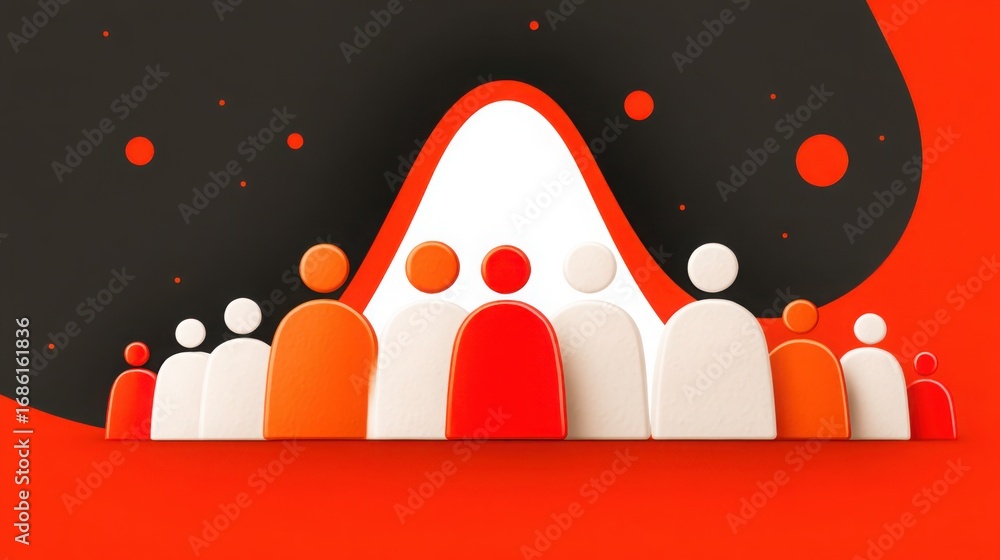Poster diverse group of people standing confidently in front of a bold red background representing unity an