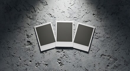 Three Blank Polaroid Frames on Textured Concrete with Dramatic Lighting