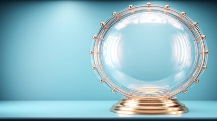 Glass trophy on a blue background symbolizing algorithmic risk shield concept for protection through financial strategies