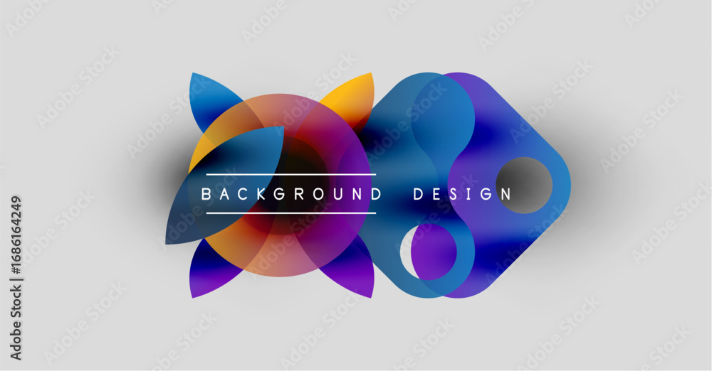 Fototapete abstract colorful shapes overlap, creating dynamic background. text reads background design centered