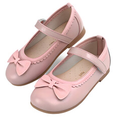 Pair of pink leather mary jane shoes isolated on transparent background