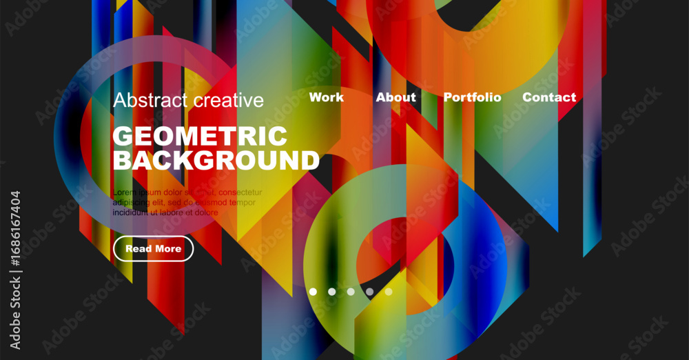 Poster abstract geometric design. vibrant colors create dynamic background for website header. text element