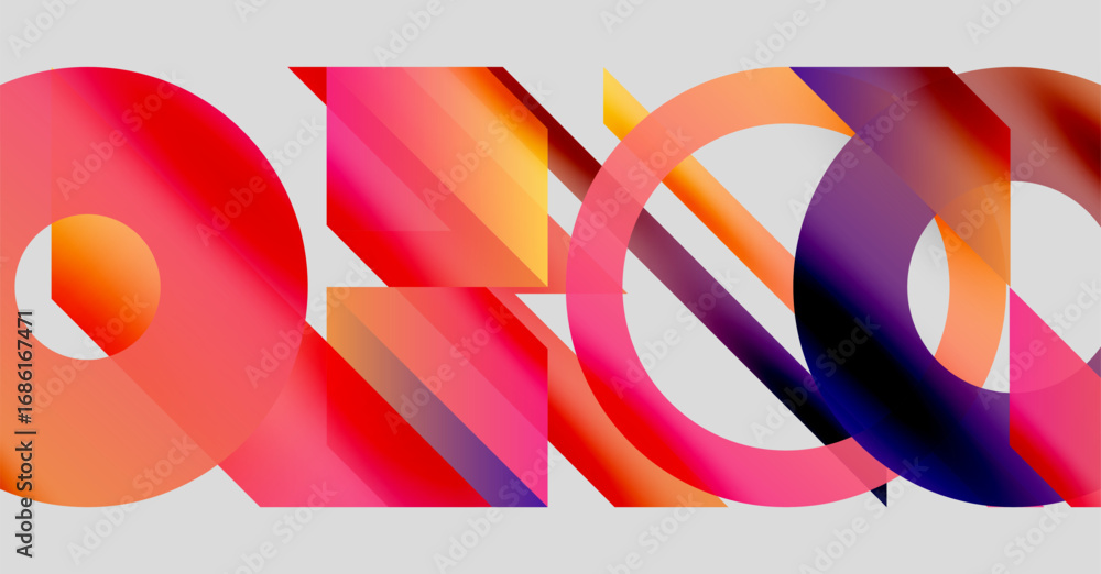 Poster abstract colorful shapes overlap, creating dynamic visual composition. gradient hues blend, forming 