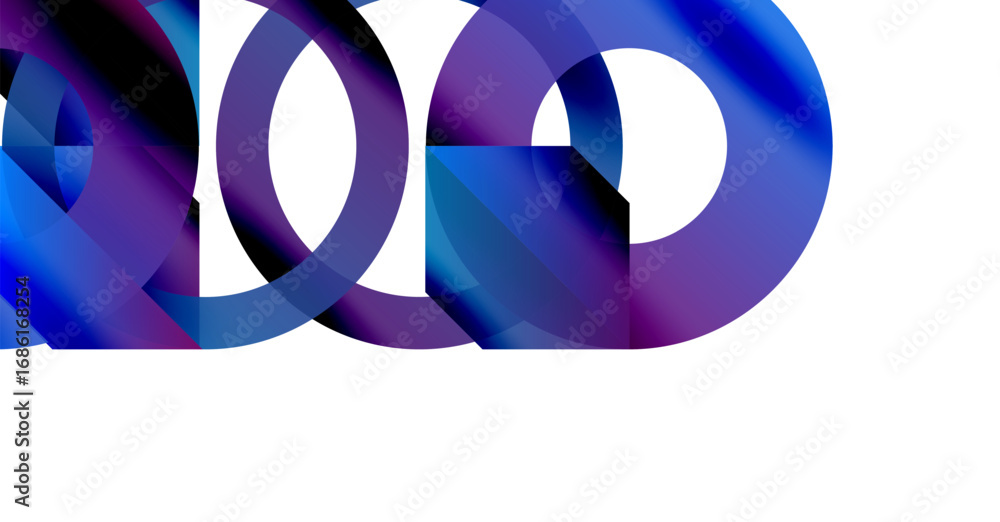 Poster abstract design features overlapping blue, purple circles. minimalist composition with white backgro
