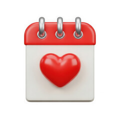 Red heart calendar icon isolated on transparent background