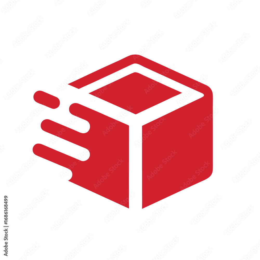 Poster red abstract cube with motion blur streaks on white background vector