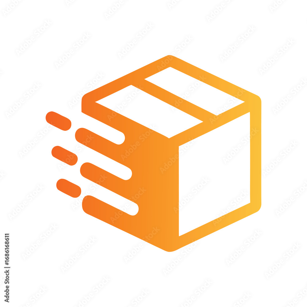 Poster orange gradient box with motion lines on white background package delivery