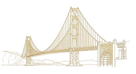 Fototapeta premium Golden Gate Bridge Line Art Illustration