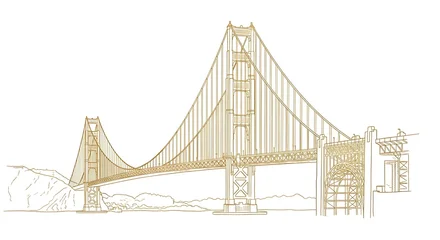Handdoek met foto Golden Gate Bridge Golden Gate Bridge Line Art Illustration  © Hilman