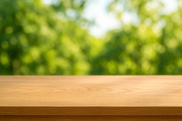 Wooden Table with Green Nature Background