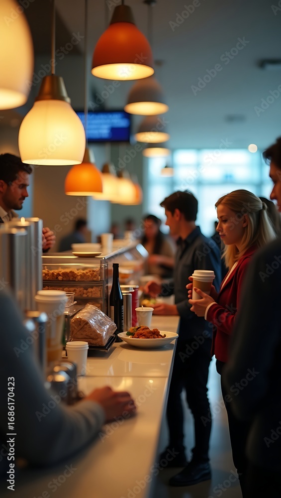 Poster generative ai image: cafe scene with customers ordering food.