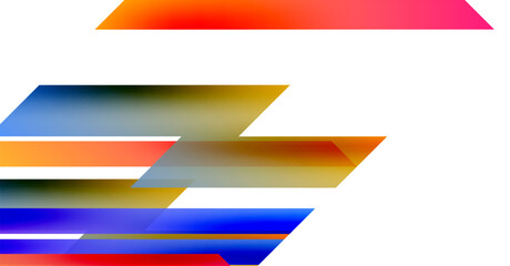 Fototapeta premium Abstract composition. Overlapping colorful rectangles create dynamic visual effect. Bright hues contrast against white, black backgrounds.